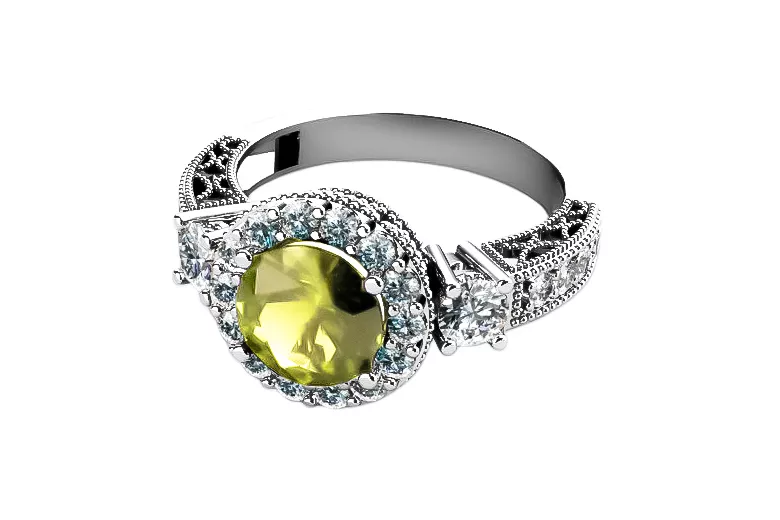 Ring Vintage Yellow Peridot Sterling silver 925 vrc003s